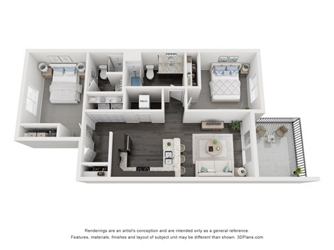 Floor plan for 2 beds, 2 baths, 904 sqft